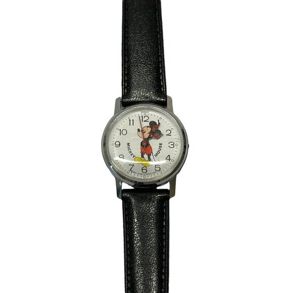 Mickey Mouse Wristwatch Round Water Resistant Base Metal Bezel Watch Analog Vtg - Picture 1 of 5